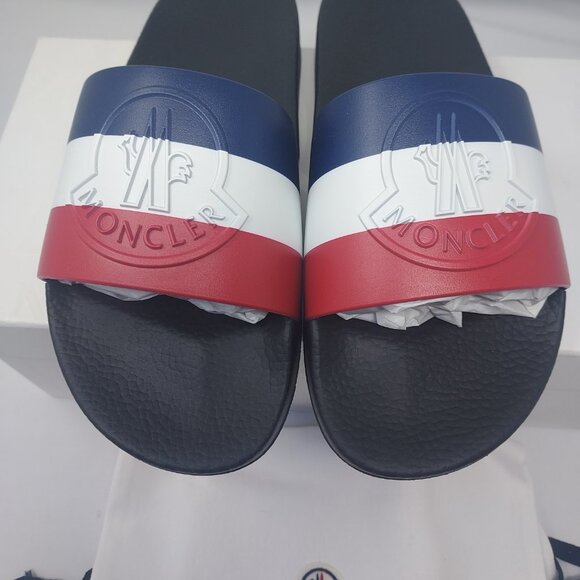 MONCLER Black MENS Basile Embossed Logo Stripe Slide Sandal - Picture 7 of 9